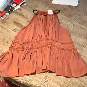 Cinq a sept tan blouse with rope neck